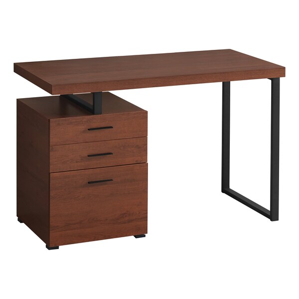 Monarch Specialties Computer Desk, Home Office, Laptop, Left, Right Set-up, Storage Drawers, 48"L, Work, Metal, Brown - I 7641