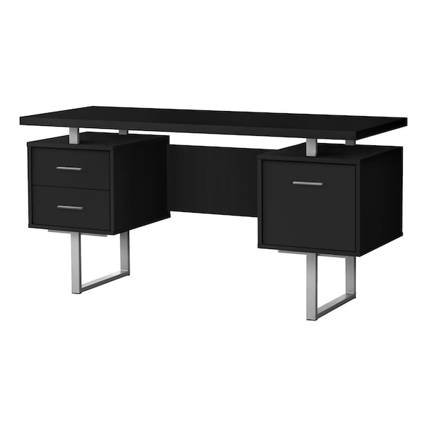 Monarch Specialties Computer Desk, Home Office, Laptop, Left, Right Set-up, Storage Drawers, 60"L, Work, Metal, Black - I 7634