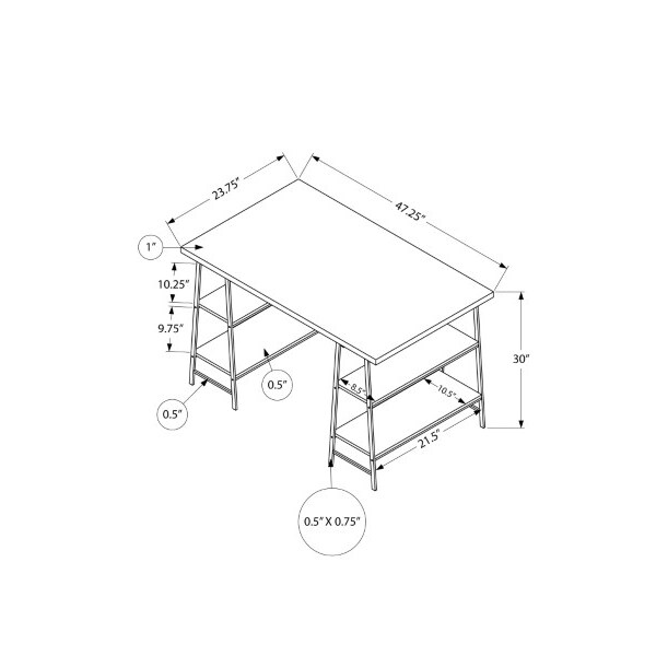 Monarch Specialties Computer Desk, Home Office, Laptop, Storage Shelves, 48"L, Work, Metal, White Marble Look, Black - I 7527