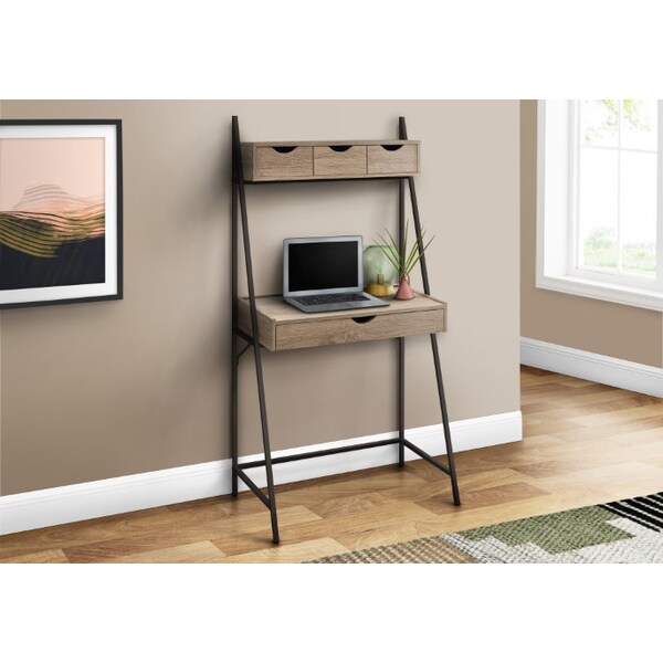 Monarch Specialties Computer Desk, Home Office, Laptop, Leaning, Storage Drawers, 32"L, Work, Metal, Brown, Black - I 7332