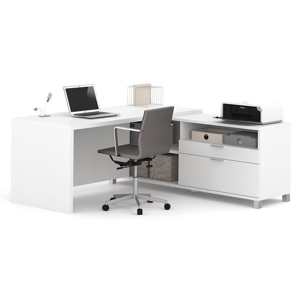 Bestar L Shaped Desk L-Shape Workstation, 71.1" D X 29.9" H, 71.1" W X Melamine, White - 120863-17