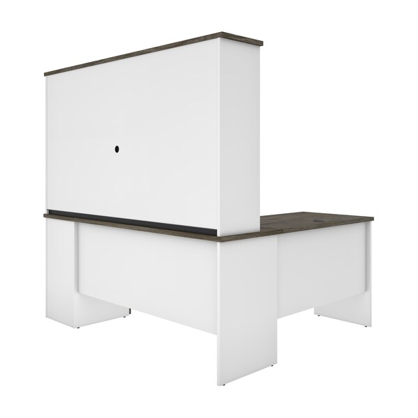 Bestar Norma L-Shaped Desk with Hutch, Walnut Grey & White - 181850-000035