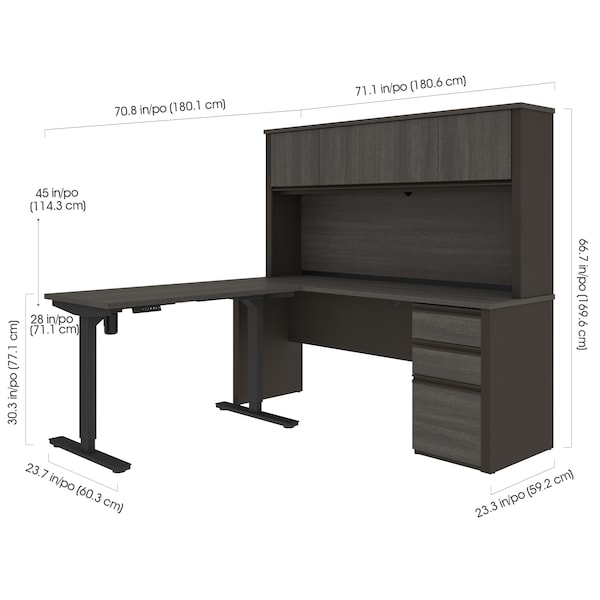 Bestar Prestige + Height Adjustable L-Desk with Hutch, Bark Gray/Slate - 99886-000047
