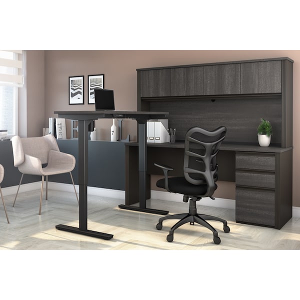 Bestar Prestige + Height Adjustable L-Desk with Hutch, Bark Gray/Slate - 99886-000047
