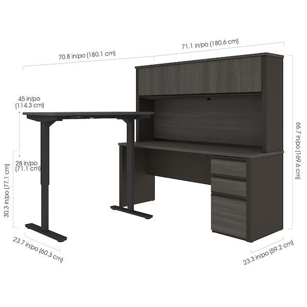 Bestar Prestige + Height Adjustable L-Desk with Hutch, Bark Gray/Slate - 99886-000047