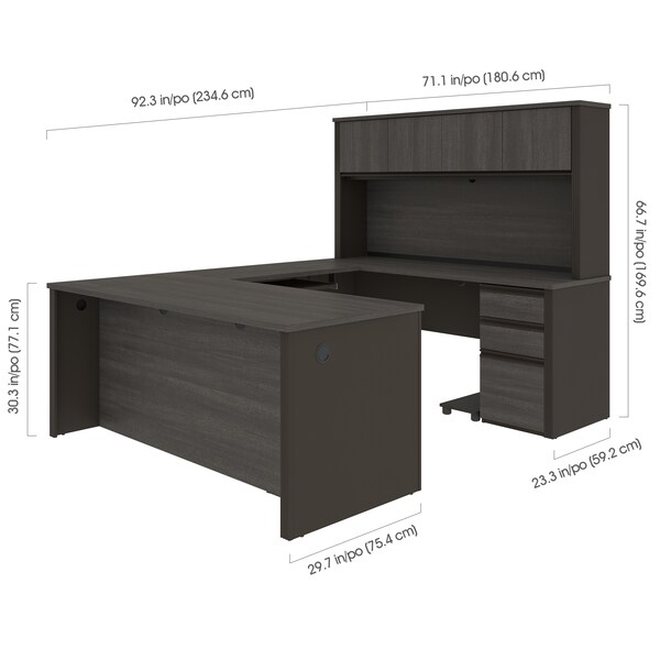 Bestar Prestige + U-Shaped Workstation with Two Pedestals, Bark Gray/Slate - 99853-000047