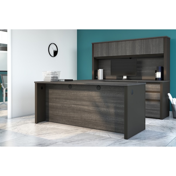 Bestar Prestige + U-Shaped Workstation with Two Pedestals, Bark Gray/Slate - 99853-000047
