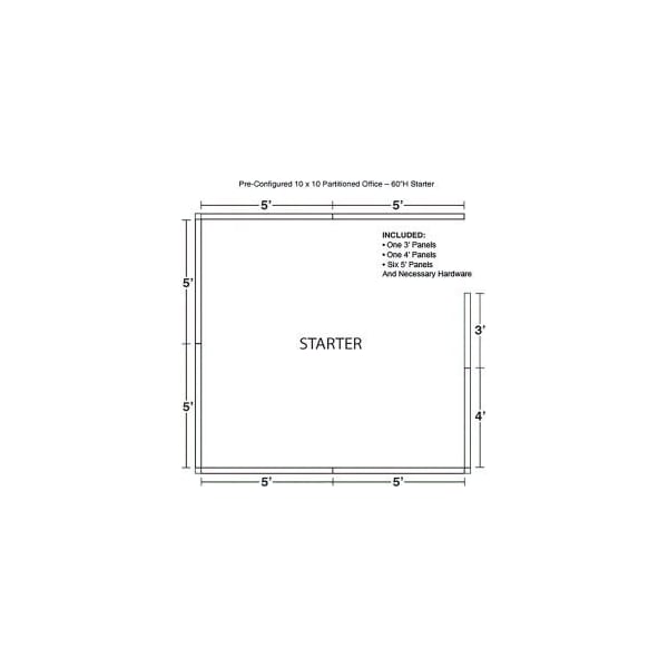Global Equipment Interion    Pre-Configured Office Cubicle - 10'W x 10'D x 60"H - Starter Kit - Gray - 236629GY