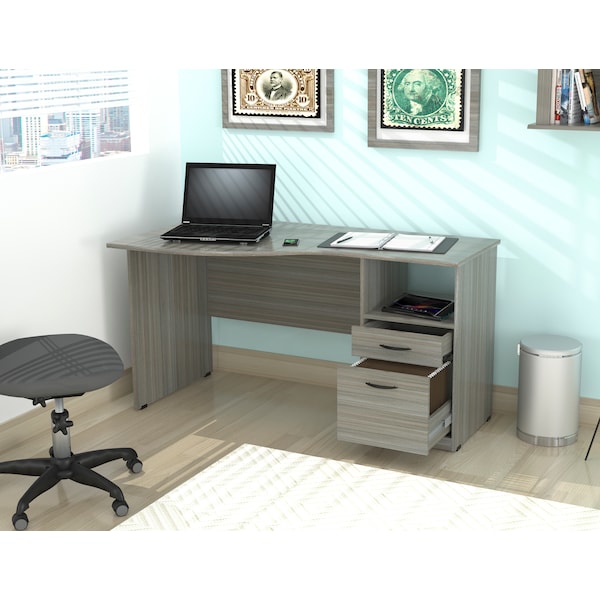 Inval Curved Top Desk 55.12 in. W x 19.69 in. D x 29.53 in. H in Smoke Oak - ES-12903