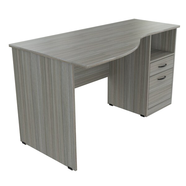Inval Curved Top Desk 55.12 in. W x 19.69 in. D x 29.53 in. H in Smoke Oak - ES-12903
