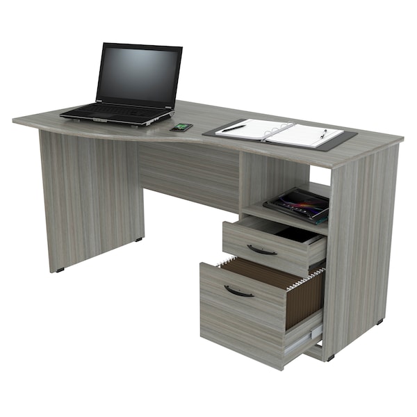 Inval Curved Top Desk 55.12 in. W x 19.69 in. D x 29.53 in. H in Smoke Oak - ES-12903