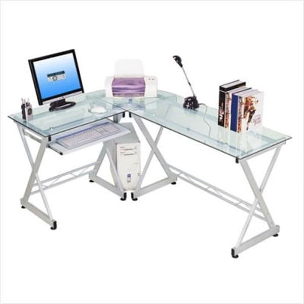 Techni Mobili Techni Mobili CD-3802-GLS Tempered Glass L-Desk Corner Desk Unit - RTA-3802-GLS