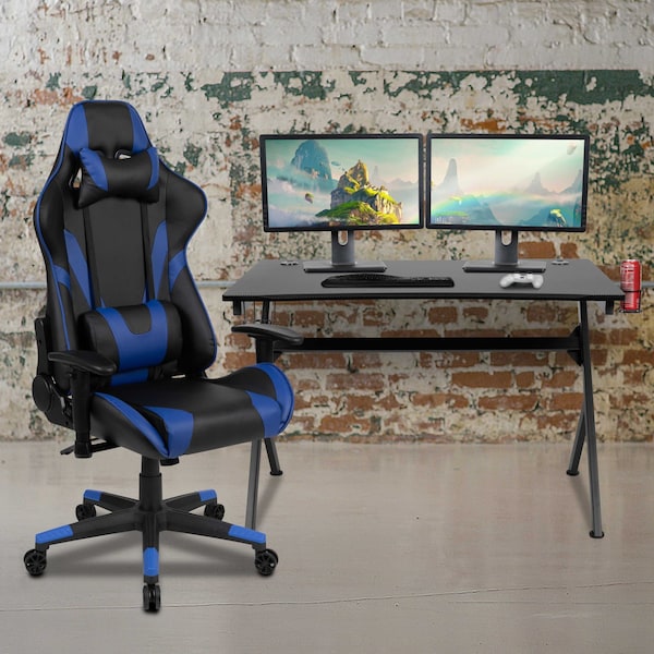 Flash Furniture Black Gaming Desk-Cup Holder/Reclining Chair Set - BLN-X20D1904-BL-GG