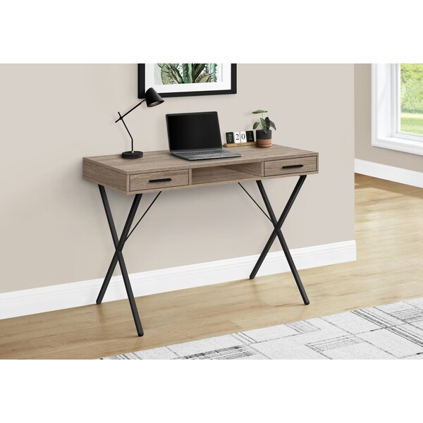 Monarch Specialties Computer Desk, Home Office, Laptop, Left, Right Set-up, Storage Drawers, 42"L, Work, Metal, Brown - I 7796