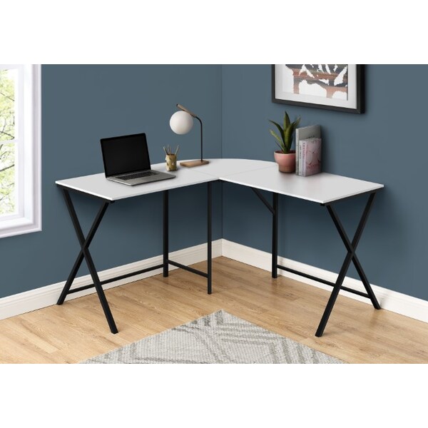 Monarch Specialties Computer Desk, Home Office, Corner, 55"L, L Shape, Work, Laptop, Metal, Laminate, White, Black - I 7195