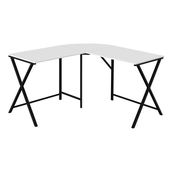 Monarch Specialties Computer Desk, Home Office, Corner, 55"L, L Shape, Work, Laptop, Metal, Laminate, White, Black - I 7195