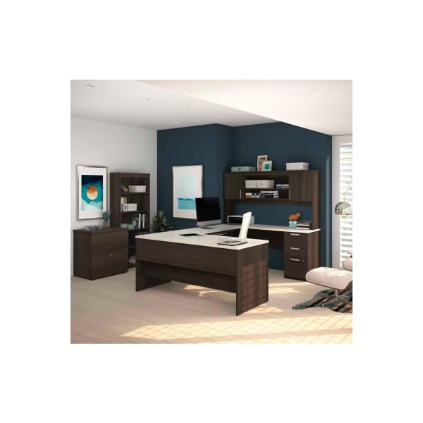 Bestar Bestar U-Shaped Desk W/ Lateral File and Bookcase - Dark/White Chocolate - Ridgeley  Series - 52850-31