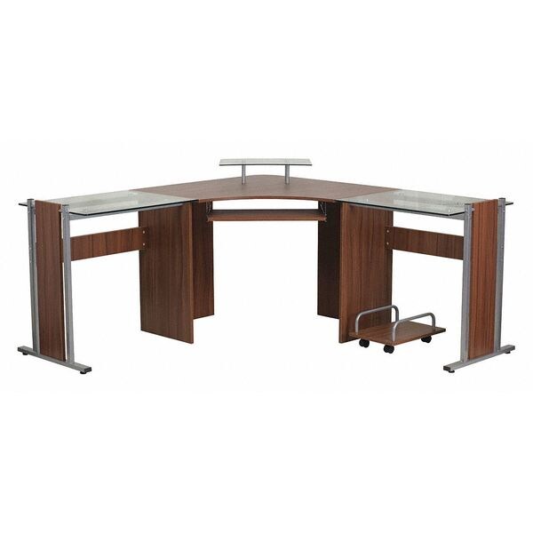 Flash Furniture Multi Functional Desk Office Desk, 61-3/4" D X 34" H, 95" W X Metal, Table Top: Glass, Teakwood - NAN-WK-105-GG