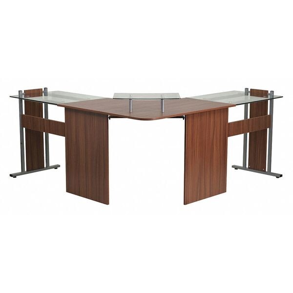 Flash Furniture Multi Functional Desk Office Desk, 61-3/4" D X 34" H, 95" W X Metal, Table Top: Glass, Teakwood - NAN-WK-105-GG