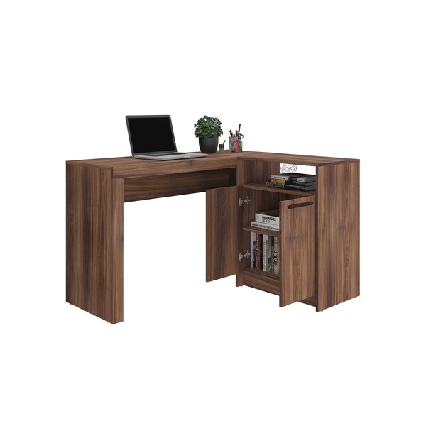 Manhattan Comfort L Shaped Desk Office Desk, L Shaped, Dark Brown, 41.14" D X 29.92" H, 48.43" W X Dark Brown - 138AMC164