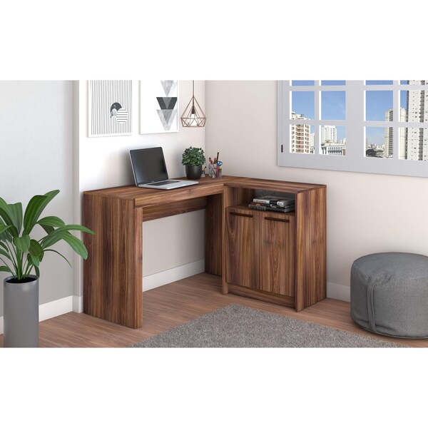 Manhattan Comfort L Shaped Desk Office Desk, L Shaped, Dark Brown, 41.14" D X 29.92" H, 48.43" W X Dark Brown - 138AMC164