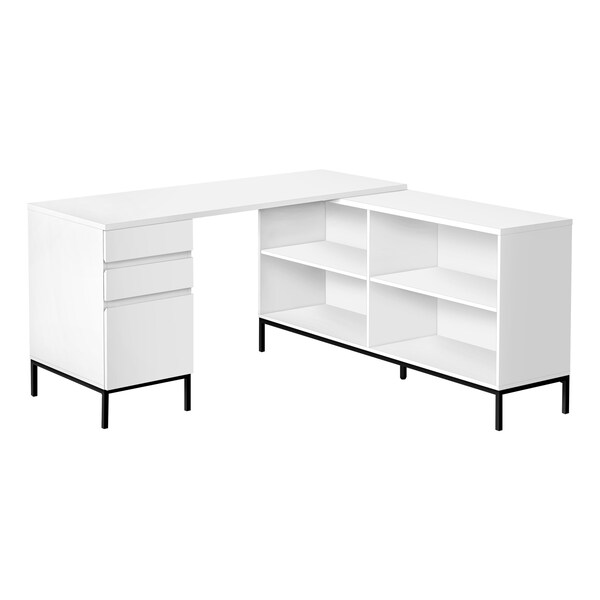 Monarch Specialties Computer Desk, Home Office, Corner, Storage Drawers, 60 in.L, L Shape, Work, Laptop, White Laminate - I 7494