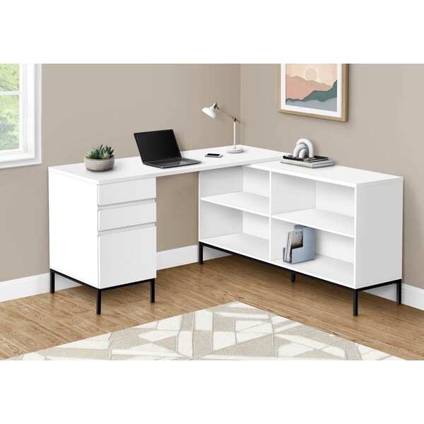Monarch Specialties Computer Desk, Home Office, Corner, Storage Drawers, 60 in.L, L Shape, Work, Laptop, White Laminate - I 7494