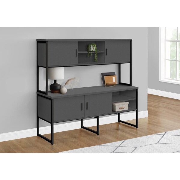 Monarch Specialties Office Credenza, 23.5 in D X 30 in W X Particle Board, Hollow-Core, Laminate, Mdf, Metal, Plastic, Grey - I 7732