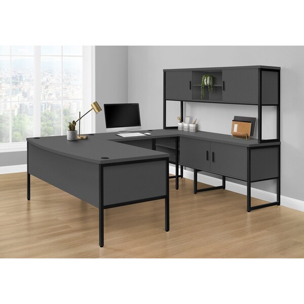 Monarch Specialties Office Hutch, 15.5 in D X 36 in W X Particle Board, Hollow-Core, Laminate, Mdf, Metal, Plastic, Grey - I 7733