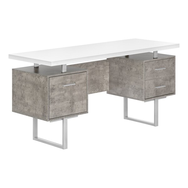 Monarch Specialties Computer Desk, Home Office, Laptop, Left, Right Set-up, Storage Drawers, 60"L, Work, Metal, Grey - I 7633