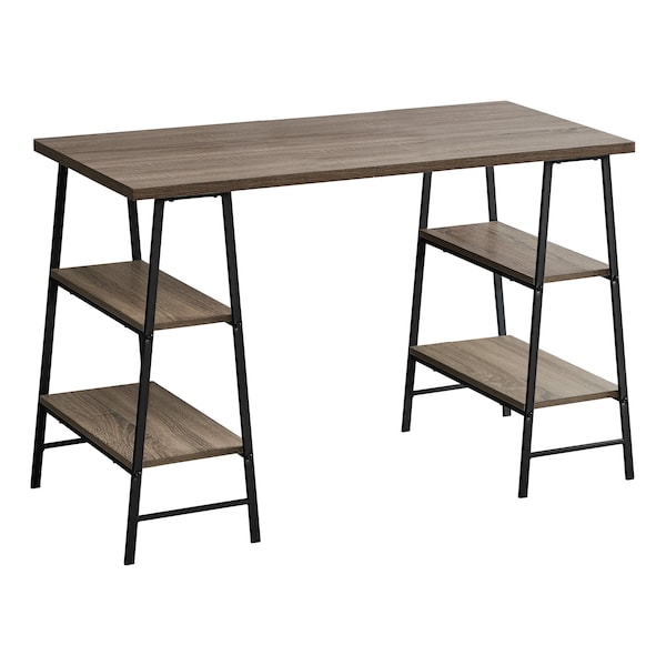 Monarch Specialties Computer Desk, Home Office, Laptop, Storage Shelves, 48"L, Work, Metal, Laminate, Brown, Black - I 7523