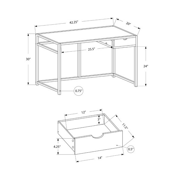Monarch Specialties Computer Desk, Home Office, Laptop, Storage Drawer, 42"L, Work, Metal, Laminate, White, Grey - I 7222