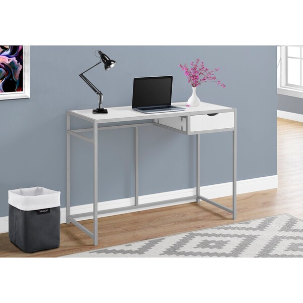 Monarch Specialties Computer Desk, Home Office, Laptop, Storage Drawer, 42"L, Work, Metal, Laminate, White, Grey - I 7222