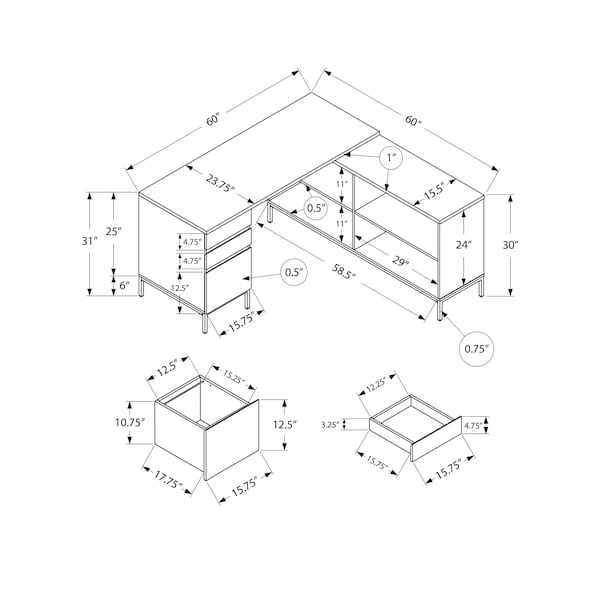 Monarch Specialties Computer Desk, Home Office, Corner, Storage Drawers, 60 in.L, L Shape, Work, Laptop, Black Laminate - I 7493