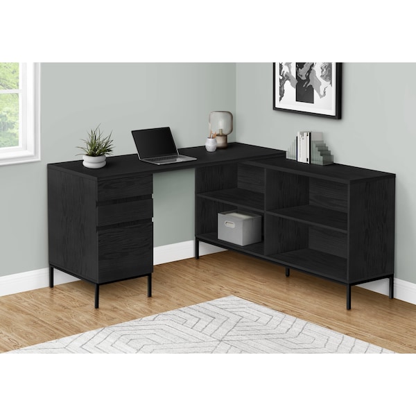 Monarch Specialties Computer Desk, Home Office, Corner, Storage Drawers, 60 in.L, L Shape, Work, Laptop, Black Laminate - I 7493