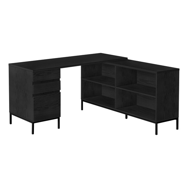 Monarch Specialties Computer Desk, Home Office, Corner, Storage Drawers, 60 in.L, L Shape, Work, Laptop, Black Laminate - I 7493