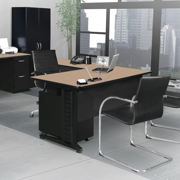 Regency Fusion Desk W/ Double Pedestal Drawer Unit, 66 in W X Wood, Metal, Noble Oak - MLD663042NO