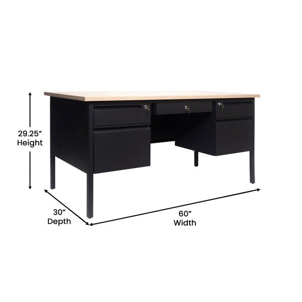Flash Furniture 30 in D X White Oak, 60 in W X - GC-M-BLK-179-WHTOAK-GG