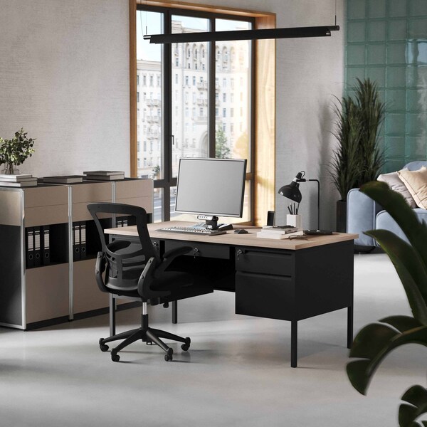 Flash Furniture 30 in D X White Oak, 60 in W X - GC-M-BLK-179-WHTOAK-GG
