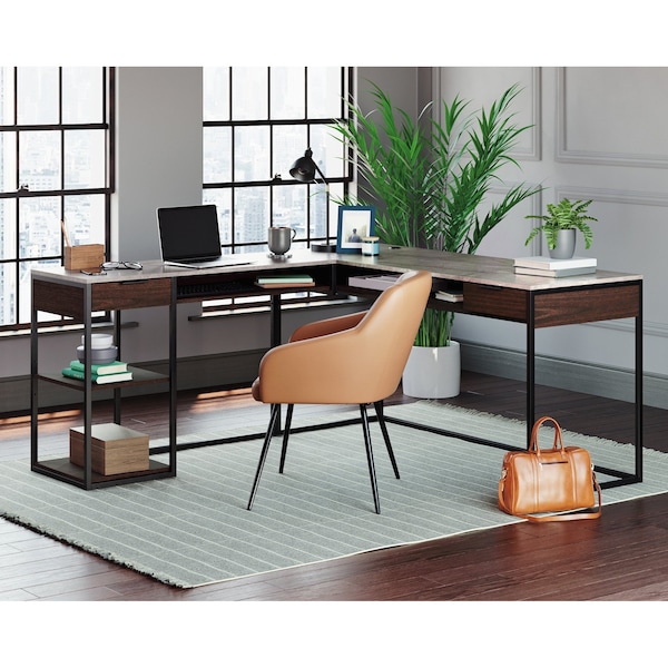 Sauder L-Desk, 60 in D X 29.72 in H, 65.98 in W X Engineered wood, Metal - 430358