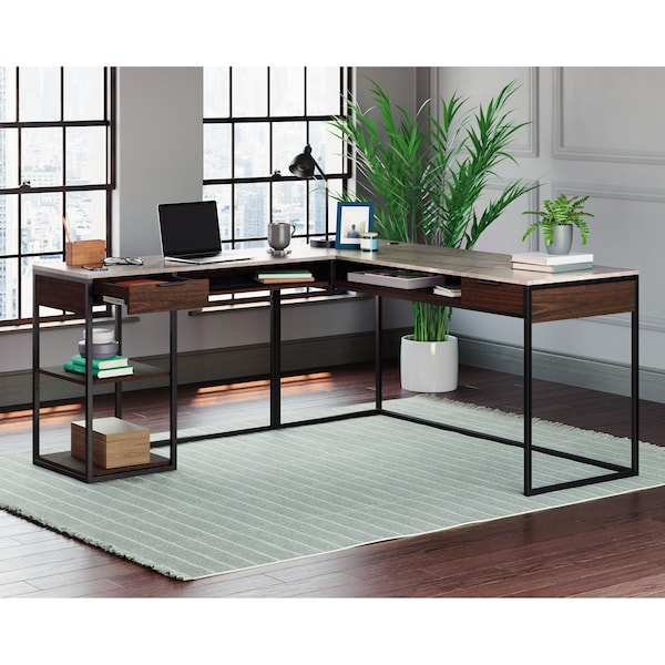 Sauder L-Desk, 60 in D X 29.72 in H, 65.98 in W X Engineered wood, Metal - 430358