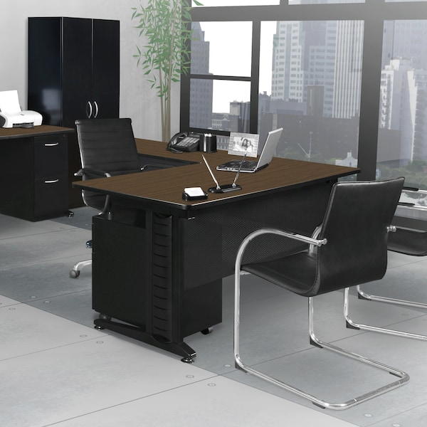 Regency Fusion Desk W/ Double Pedestal Drawer Unit, 66 in W X Wood, Metal, Neo Walnut - MLD663048NW