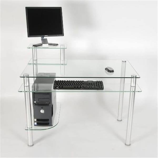 Rta Home And Office RTA Home and Office CT-009 Clear Glass and Aluminum Computer Desk - CT-009