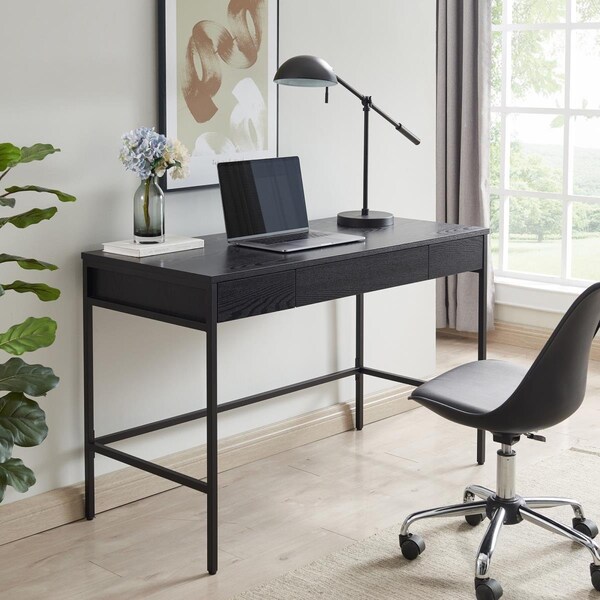 Henn & Hart Evans Grain Writing Desk, Black - OF1298