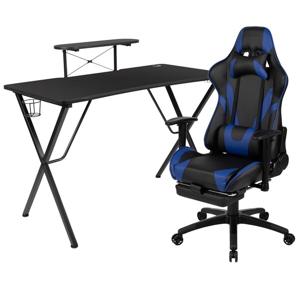 Flash Furniture Black Gaming Desk-Cup Holder/Reclining Chair Set - BLN-X30RSG1031-BL-GG