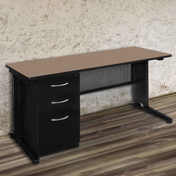 Regency Fusion Teachers Desk W/ Single Pedestal Drawer Unit, 66 in W X Wood, Metal, Noble Oak - MSP6624NO