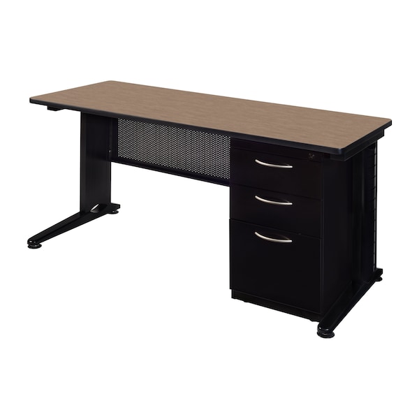 Regency Fusion Teachers Desk W/ Single Pedestal Drawer Unit, 66 in W X Wood, Metal, Noble Oak - MSP6624NO