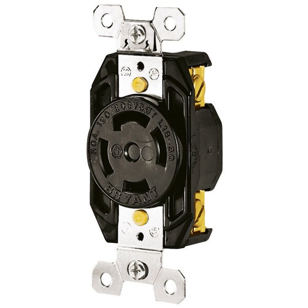 Bryant Locking Device, Flush, 30A 3-Phase Wye 120/208V AC, 4-Pole 4-Wire Non-Grndng, L18-30R, Scrw Terminal - 71830FR