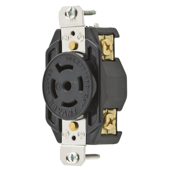 Bryant Locking Device, Flush, 20A 3-Phase Wye 277/480V AC, 4-Pole 5-Wire Grndng, L22-20R, Screw Terminal - 72220FR