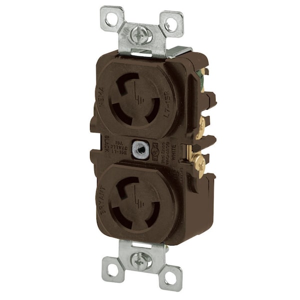 Bryant Duplex Receptacle, 15A 125V, 2-Pole 3-Wire Grounding, L5-15R, Screw Terminal, Brown - 4700DR
